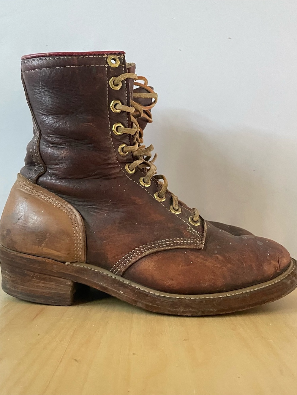 Vintage Gorilla Brown Leather Lace-to-toe Logger Work Boot | US 7.5